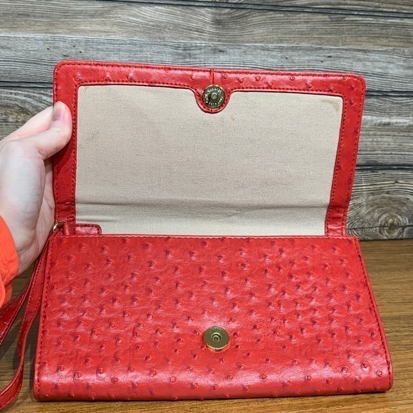 The Limited Vegan Faux Ostrich Leather Clutch Wristlet Purse Red‎ - Picture 5 of 7